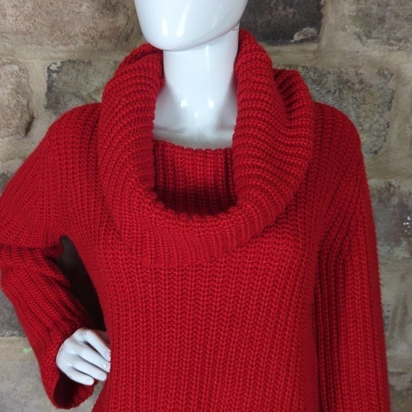 BB Dakota Love Actually Red Cowl Neck Knit Sweater Woman's Size Large Chunky - Picture 3 of 15